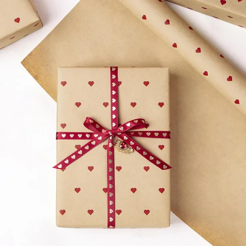 Vista 9 de RUSPEPA Rollo de papel de regalo de corazón para niñas, mini rollo, papel de estraza de papel de estraza con patrones de corazón dibujado a mano