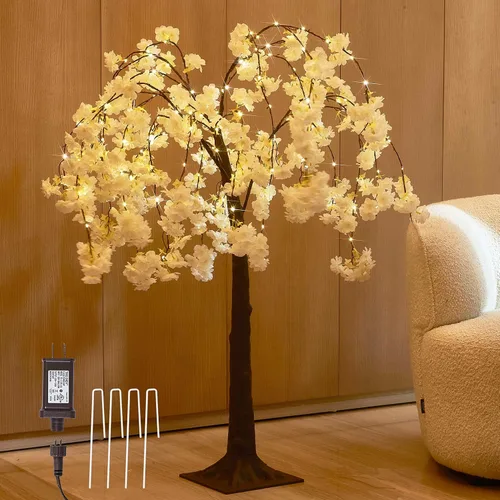 Vista 10 de LITBLOOM Árbol de aliento de bebé iluminado enchufable de 5 pies, 126 luces, árbol de plantas artificiales con luces para decoración de bodas