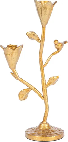 Vista 3 de Creative Co-Op - Candelabro alto de hierro fundido forjado a mano con flores y pájaro, dorado