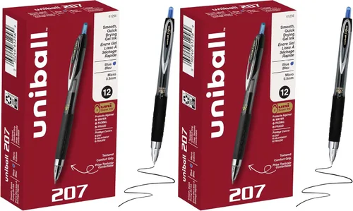 Vista 31 de Uniball Signo - Bolígrafo de gel retráctil, mediano de 0.028 in, tinta azul, barril con detalles azul/metálico, docena (paquete de 12)