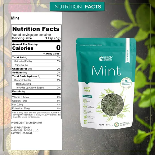 Vista 2 de USimplySeason Dry Mint, 4 onzas, menta verde cortada y tamizada, perfecta para tés y uso culinario, vegano, sin OMG, empaquetado en los Estados