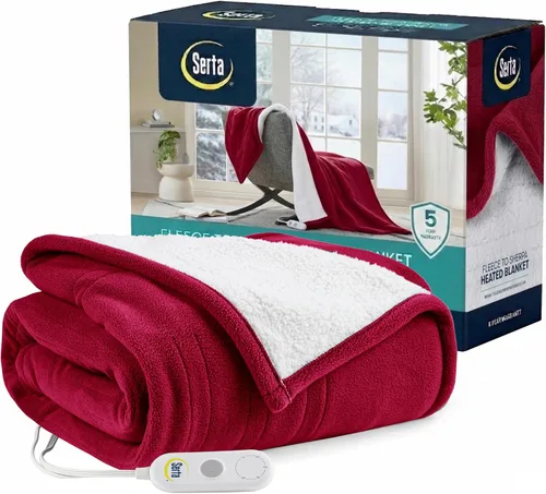 Vista 10 de Serta - Manta de vellón sherpa reversible, ultrasuave y tejida, manta térmica, manta eléctrica; cómoda, agradable y abriga y protege del frío