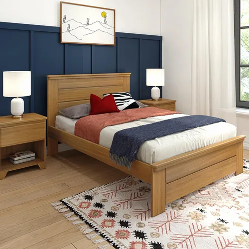 Vista 16 de Max & Lily Cama individual moderna de granja, marco de cama con cabecero para niños, panel, madera flotante Driftwood