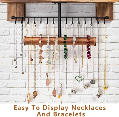 Vista 4 de Pinzoveco Organizador de joyas colgante montado en la pared con soporte organizador de joyas de pared para collares, pulseras, aretes, anillos