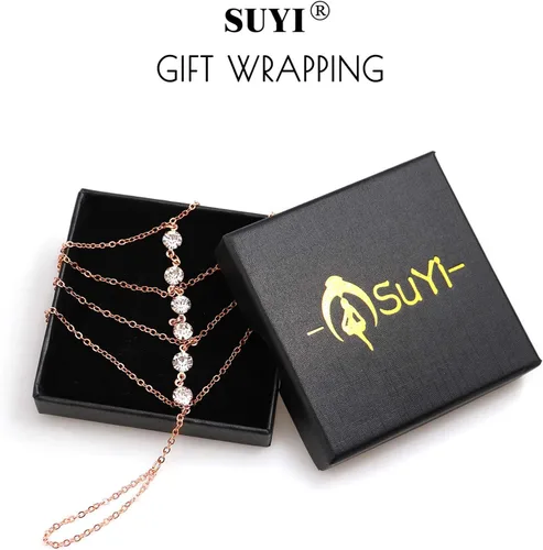 Vista 6 de Suyi - Pulsera con anillo, cadena y diamantes de imitación para mujeres y chicas