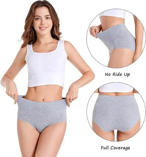 Vista 3 de Havvis - Calzones de cintura alta y de algodón para mujer, ropa interior que disimula la barriga, jacquard con rosas, paquete múltiple