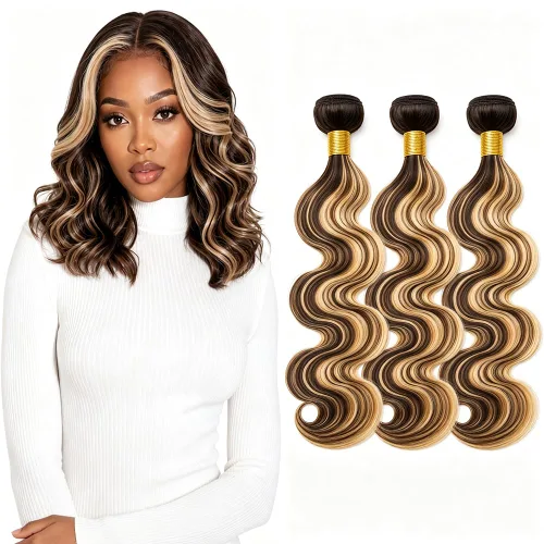 Vista 168 de P4613 Cabello humano rizado onda profunda marrón y paquetes mixtos 8 10 12 P4613 Ombre Marrón-Rubio-DP
