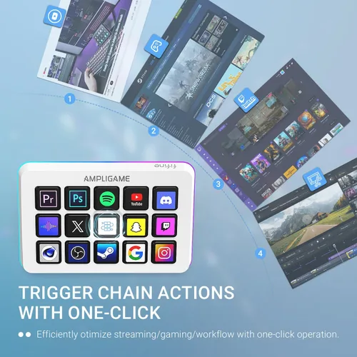 Vista 2 de FIFINE AmpliGame - Controlador de juegos con 15 accesos directos para OBS Streaming Studio con teclas macro, acciones de activación, controlador RGB