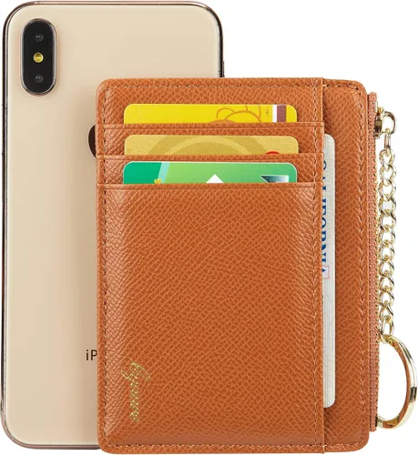 Vista 11 de Tarjetero delgado minimalista para mujer, monedero, monedero, llavero con bolsillo frontal con ventana de identificación