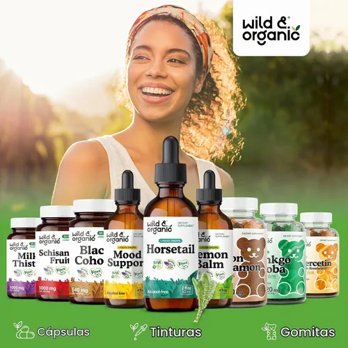 Vista 5 de Wild & Organic Gotas de Extracto de Cola de Caballo - Soporte para Cabello, Piel y Uñas - Suplemento Líquido de Cola de Caballo - Tintura a Base