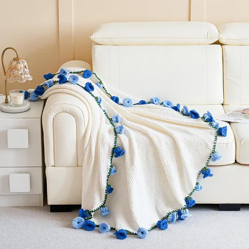 Vista 3 de Manta Decorativa de Ganchillo con Ramo de Flores, Manta Tejida a Mano con Flores, Lindo Regalo Romántico para Ella Novia Mamá Día de la Madre San
