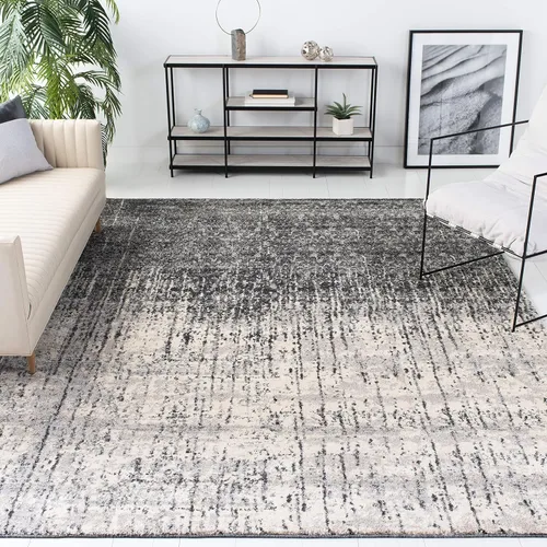 Vista 10 de SAFAVIEH Retro Collection - Alfombra decorativa de 2 x 3 pies, color negro y gris claro, diseño abstracto moderno, no desprende pelusa y de fácil