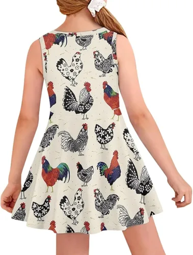 Vista 2 de Vestido casual para niñas, lindos trajes de verano sin mangas, tallas 3-16, Chicken