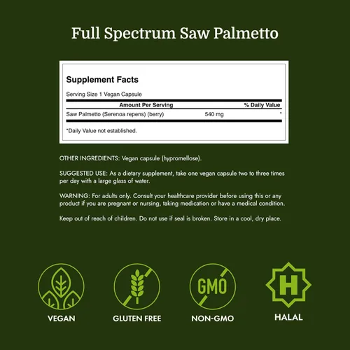 Vista 4 de Swanson Saw Palmetto - Suplemento de hierbas que promueve el apoyo a la salud de la próstata masculina - Suplemento natural para el cabello y apoyo