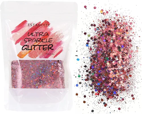 Vista 9 de Purpurina gruesa iridiscente, 3.53 onzas, purpurina para manualidades para artes y manualidades, purpurina mixta gruesa cosmética, purpurina Rosa