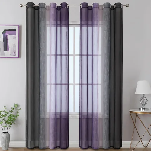 Vista 25 de Cortinas transparentes de color azul marino y negro para sala de estar, 52