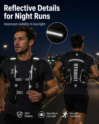 Vista 7 de UTOBEST Chaleco para correr, chaleco de hidratación de 5 litros, ligero, transpirable y resistente al sudor, chaleco de hidratación ajustable