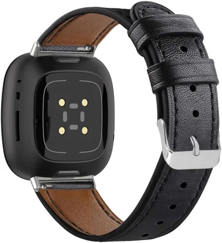 Vista 2 de Compatible con Fitbit Versa 4/3/Sense 2/Sense Bandas de cuero, para mujeres y hombres, correa de repuesto ajustable para Fitbit Versa 4/3/Sense