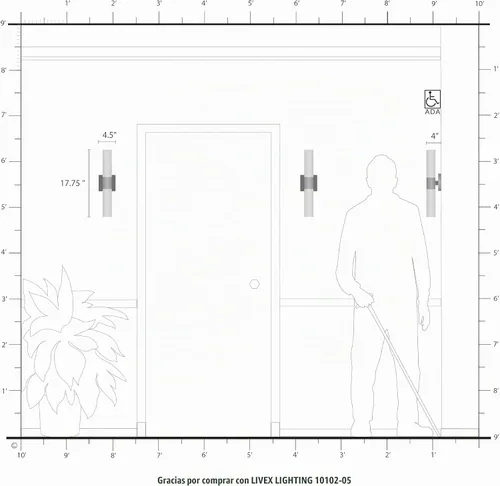 Vista 3 de Livex Lighting 10102-05 Aero - Luz de baño con 2 luces, cromada, 4.5" x 18" Cromo