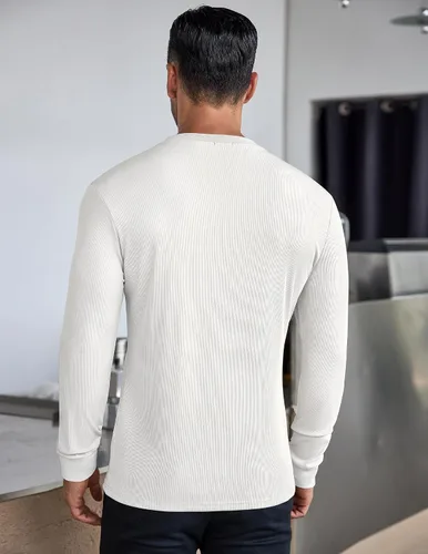 Vista 3 de COOFANDY Camisas Henley de manga larga para hombre, camisetas elásticas acanaladas, camisetas básicas casuales de moda