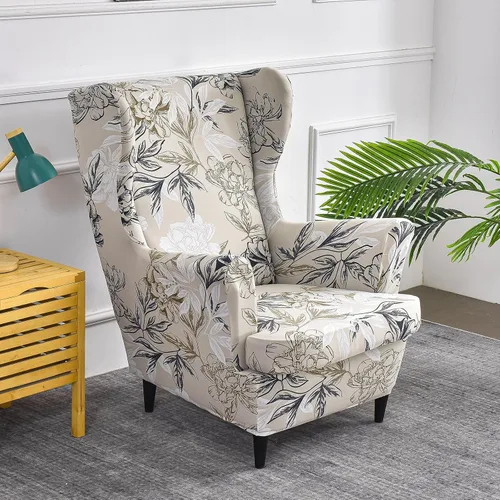 Vista 2 de HAOYONG Fundas para silla de alas estampadas, 2 piezas, fundas elásticas para sillón con respaldo de ala, fundas protectoras lavables para sala