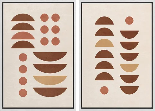 Vista 68 de SIGNFORD Lienzo enmarcado para pared, juego de arte geométrico retro de mediados de siglo, plantas forestales, ilustraciones con formas abstractas