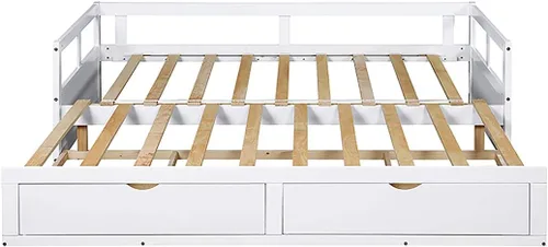 Vista 5 de Sofá cama extensible de madera con dos cajones de almacenamiento, sofá cama para dormitorio, sala de estar, tamaño individual/king
