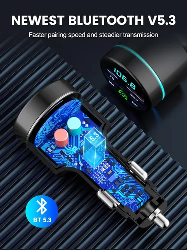 Vista 5 de RIWUSI Transmisor FM para automóvil Bluetooth 5.3, [Todo Metal] PD 30 W y QC3.0 18 W cargador rápido para automóvil, Kit de radio FM inalámbrica