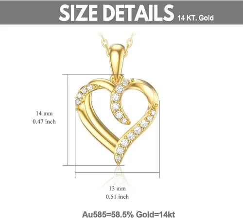 Vista 4 de Collar de corazón abierto de oro de 14 quilates para mujer, collar con colgante de corazón de amor de oro sólido, regalo de joyería de amor