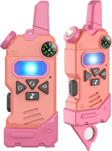 Vista 8 de Walkie Talkies para niños, 5 canales coloridos de radio de 2 vías, brújula, linterna y lupa, alcance de 3 millas para juego de aventura, exterior