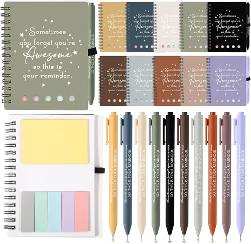 Vista 11 de Chuangdi 20 juegos de regalos de fin de año para profesores, cuaderno inspirador con bloc de notas adhesivas, bolígrafo de bambú, regalos
