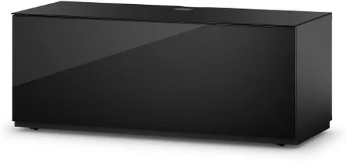 Vista 8 de SONOROUS ST-110 Soporte de TV premium con vidrio negro y cubierta de madera negra, centro de entretenimiento moderno y consola multimedia para sala