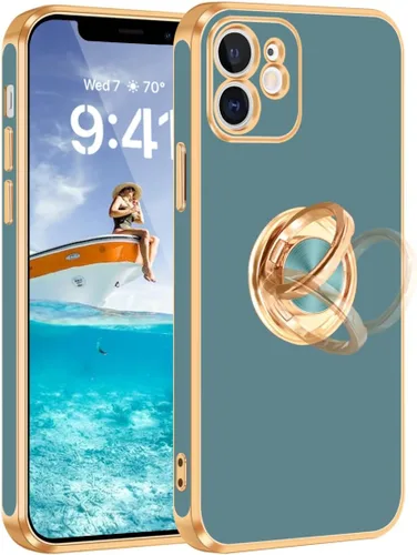 Vista 16 de Fingic Funda para iPhone 12 con Soporte de Anillo, [Soporte de Anillo Giratorio de 360° Magnético con Base] [Borde Dorado Brillante con Enchapado]