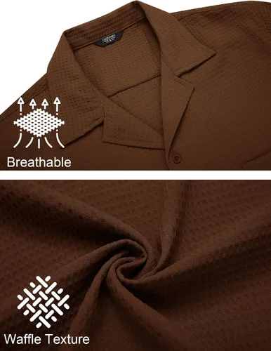 Vista 6 de COOFANDY Camisa de manga corta con botones para hombre, ajuste holgado, para playa cubana