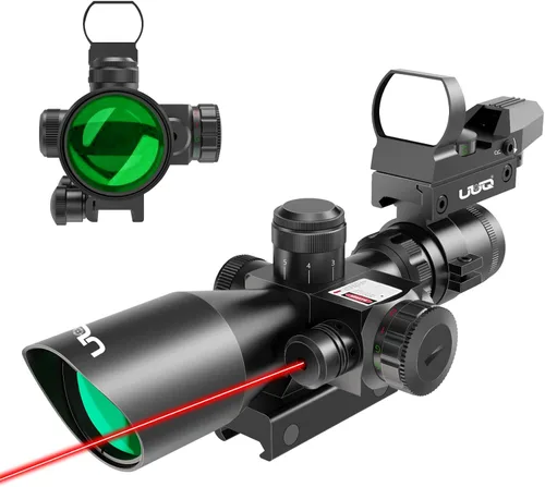 Vista 8 de UUQ 2.5-10x40 Mira telescópica combinada para rifle, retícula Mil-dot iluminada doble, con mini visor reflex de punto rojo de 3 MOA y visor láser