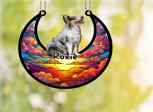 Vista 2 de LOVELYPOD Adorno de Navidad personalizado para perro pastor australiano, atrapasoles conmemorativo, adorno de Navidad de pastor australiano