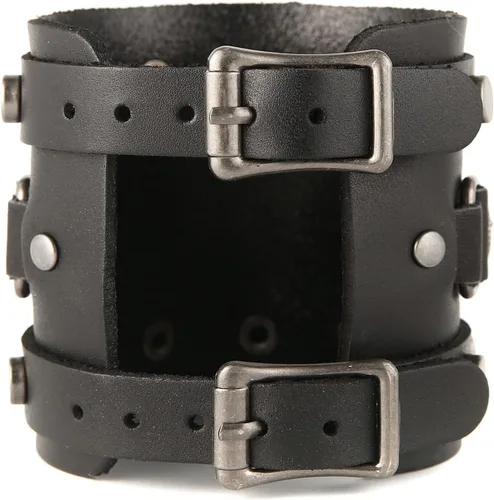 Vista 5 de Pulsera ancha de cuero con cinturón ancho para hombre, estilo punk, rock, moto