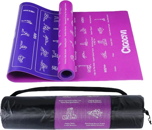 Vista 8 de Instructional Travel Yoga Mat with 75 Asanas Poses & Exercises - Exercise Mat for Home Workout, Includes Carrying Bag, 68"x24"x0.25