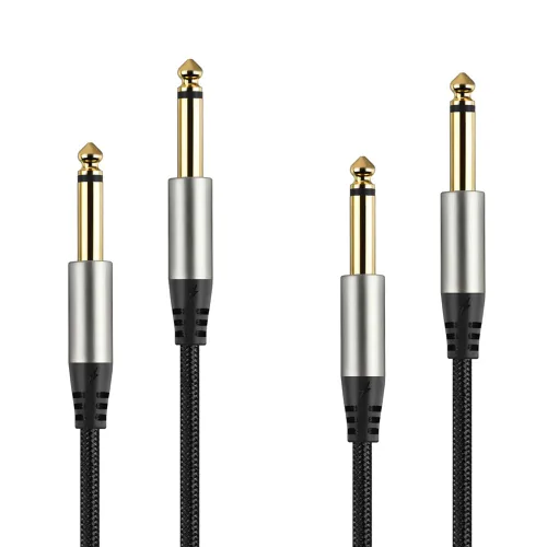Vista 3 de Paquete de 2 cables de guitarra de 1/4 de pulgada con conector TS recto de 0.249 in (16 pies-2 unidades)