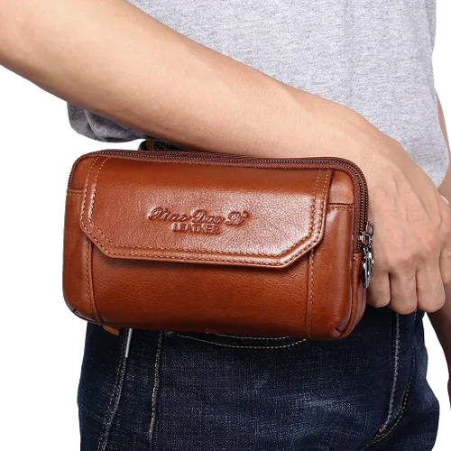 Vista 2 de Leather Phone Belt Bag Holster Pouch for Men Loop Flip Coin Purse Case Cell Phone Waist Pack Pouch Case