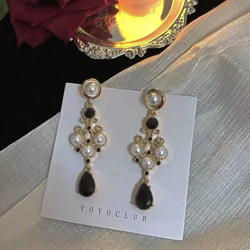 Vista 7 de Black Vintage Pearl Earrings Black Earrings for Women Pearl Drop Earrings Teardrop Chandelier Long Dangle Earrings Baroque Earrings Bohemian Earrings