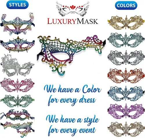 Vista 6 de Lace Masquerade Mask for Women - Venetian Party, Prom, Mardi Gras, Halloween