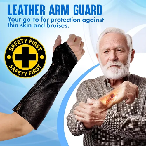 Vista 6 de Arm Chaps Mangas Protectoras de Cuero Guardabrazos - Previene Cortes, Arañazos y Moretones - Ideal para Jardinería y Construcción., Negro