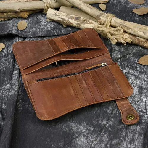Vista 3 de LUUFAN Cartera larga de cuero genuino para hombre tarjetero con bolsillo para monedas
