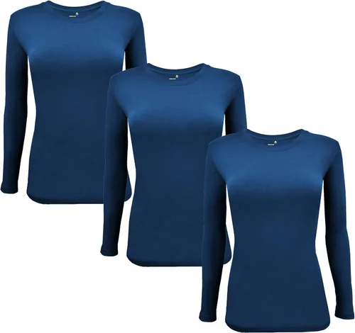 Vista 60 de Natural Uniforms Camiseta Under Scrub para mujer, cuello redondo, manga larga, paquete de 3, paquete múltiple de 3