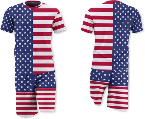 Vista 3 de Drether Conjunto de camiseta casual de manga corta con estampado 3D de bandera de verano para hombre