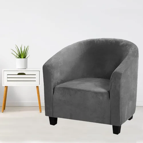 Vista 2 de ITFRO Funda de terciopelo elástico para silla de club, funda de sillón de barril para sofá, protector de muebles para sala de estar (gris)