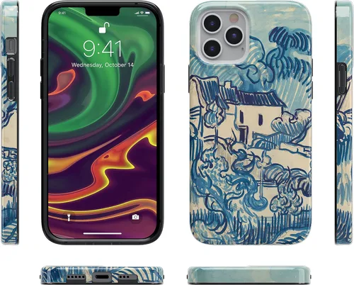 Vista 6 de Casely Funda para iPhone 12/12 Pro Van Gogh Paisaje con casas Diseño clásico ultra delgado
