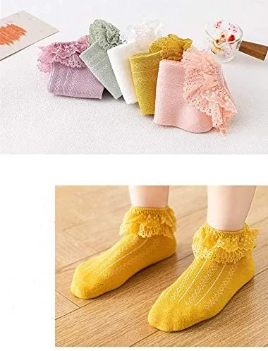 Vista 6 de Calcetines de encaje de algodón para bebés y niñas pequeñas calcetines de princesa con volantes para recién nacidos