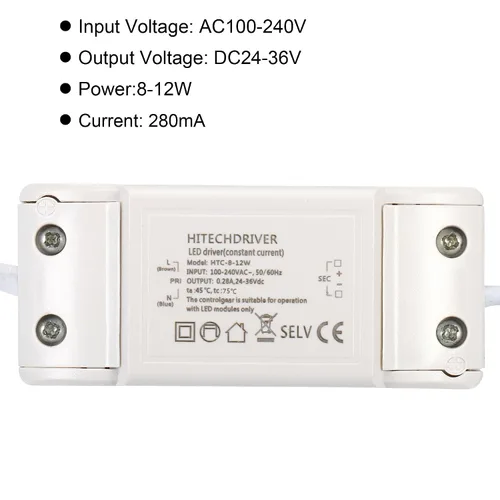Vista 4 de PATIKIL 8-12W 280mA LED Driver, 2Pcs AC 100-240V Salida 24-36V DC Conector macho Conector Rectificador de corriente constante Transformador Fuente